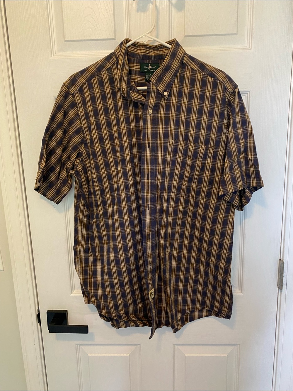 Hunt Club Short-Sleeve Plaid Button-Down Shirt - Navy & Tan